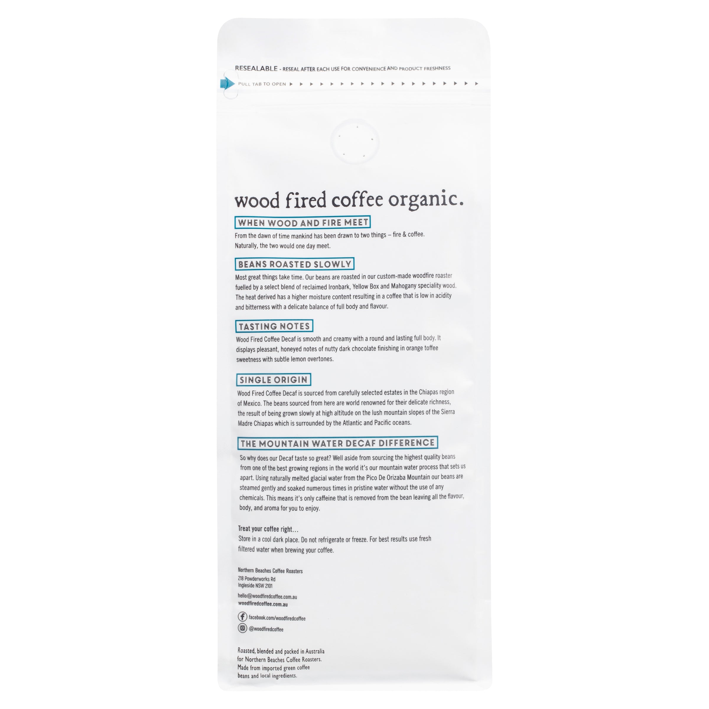 Wood Fired Coffee Decaf Beans 500g